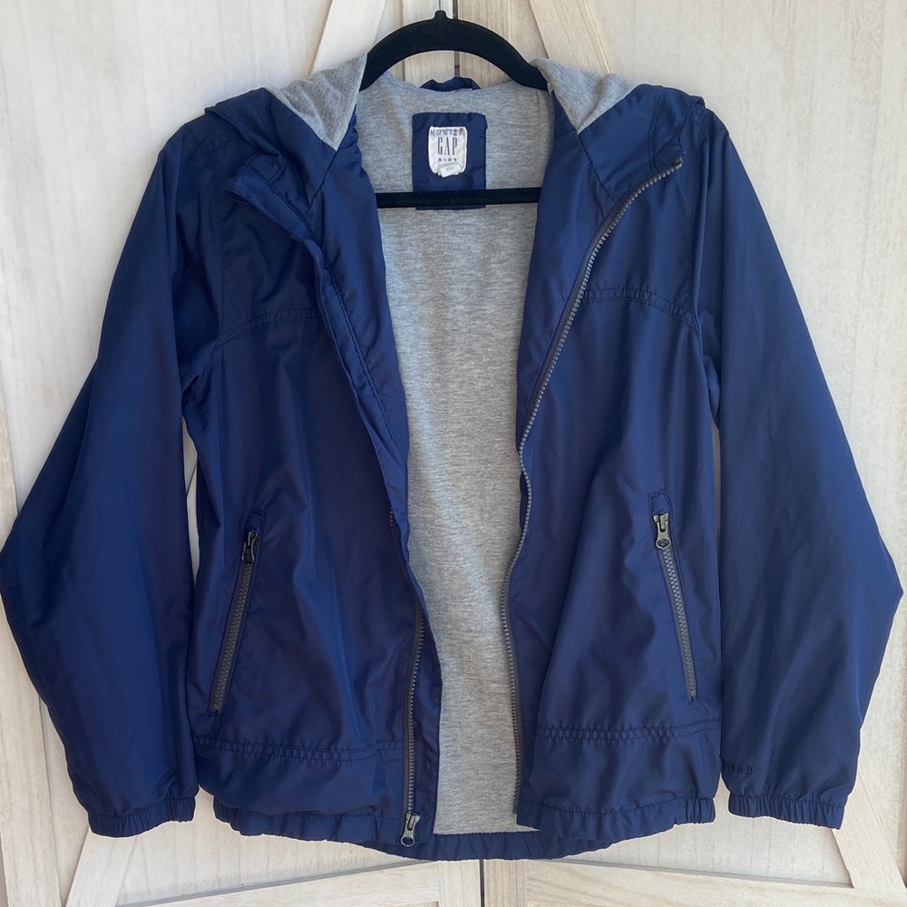 GAP Kids Boys Navy Blue Hoodie Raincoat, Size XL (12), T-shirt Fabric Lining
